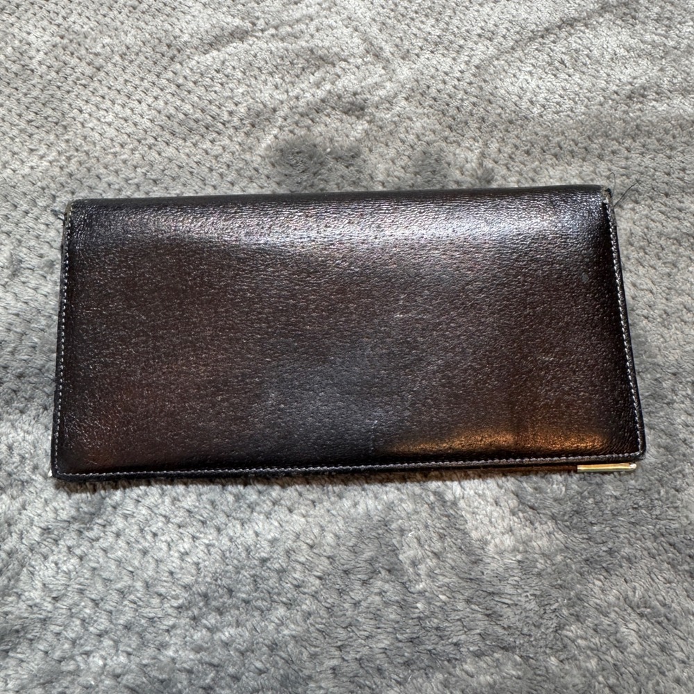 Vintage Gucci Accessory Collection Leather Long Wallet Brown Black Bifold - Picture 2 of 15
